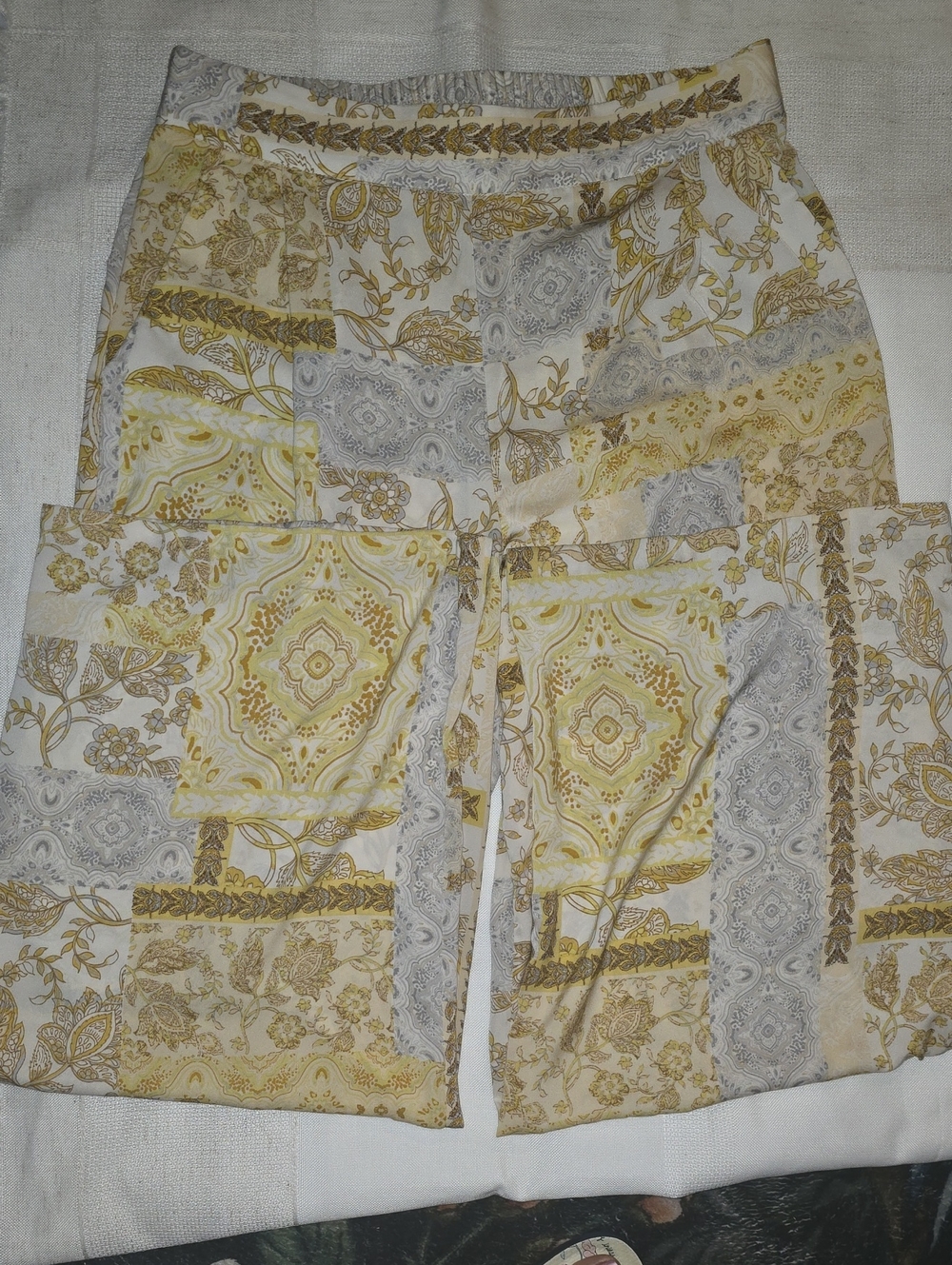 Women's Patterned Yellow and Cream Wide Leg Pants